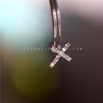 Small cross earrings Korea crystal inlaid mini cross earrings ear bone nails small ears earrings thin rod single