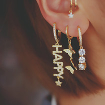 Butterfly earrings female temperament happy letter rhinestones advanced earrings French Net red 2021 New Tide