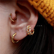 ins Wind earrings European and American sex cold wind sterling silver micro diamond chain geometric earring ear buckle folding ear ring