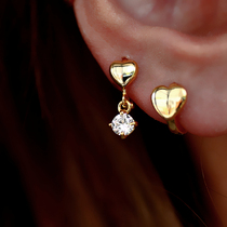 Love earrings 925 tremella bone ring zircon earrings lisa Hyuna peach heart button ear pin Mini Super fairy