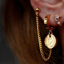 Ear Bone Spikes Queen Gold Coin Ear Chain Korea Purchase Long Multi Earring Ears 2021 New Tide
