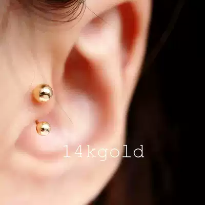 14K gold ear needle Korean U-shaped kgold earrings ear ring earrings gold beads screw ear block screw earrings personality