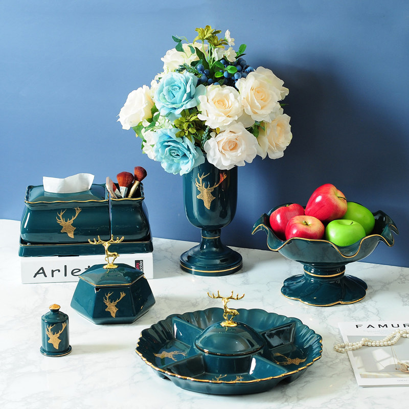 Nordic ins living room coffee table set ceramic three-piece fruit bowl ashtray tissue box new home move gifts