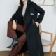 Spliced ​​genuine sheepskin knee-length double-sided cashmere lace-up waist coat