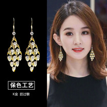 Zhao Liying with tassel earrings long temperament 2021 New Tide senior sense light luxury niche earring summer