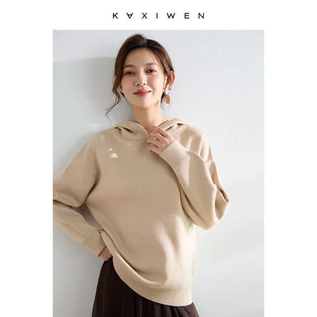 Ya Qianwen knitted sweatshirt ແມ່ຍິງລະດູຫນາວ 2023 ໃຫມ່ hooded ບາງວ່າງ pullover sweater jacket ເທິງຂອງແມ່ຍິງ