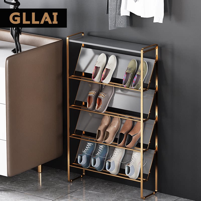 Nordic light lavish shoe cabinet in door Xuanguan multilayer obliquely placed shoe rack 17cm ultra-thin province space home storage shoe rack