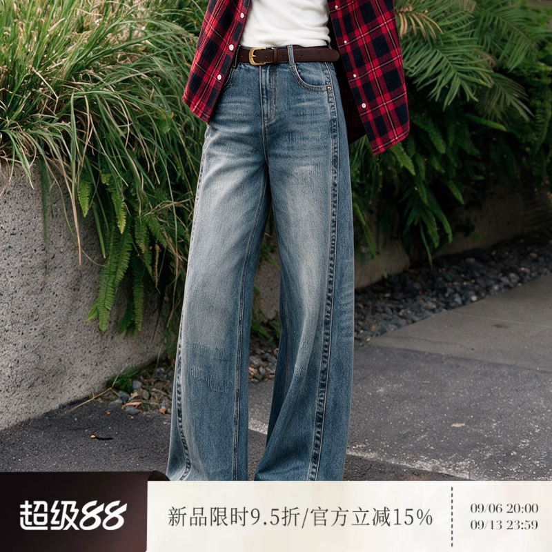 Yashuman【Cat Scratch Denim】Trendy Girl Fashionable Versatile Design Brushed Artistic Denim Jeans