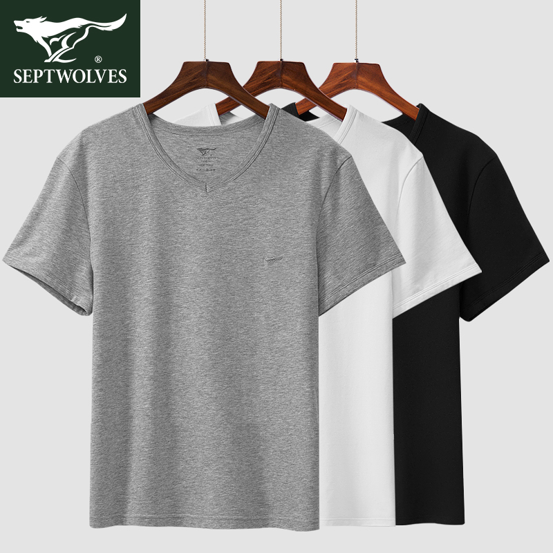 Septwolves men's pajamas cotton home cotton short-sleeved one-piece top home summer spring and autumn men's T-shirt
