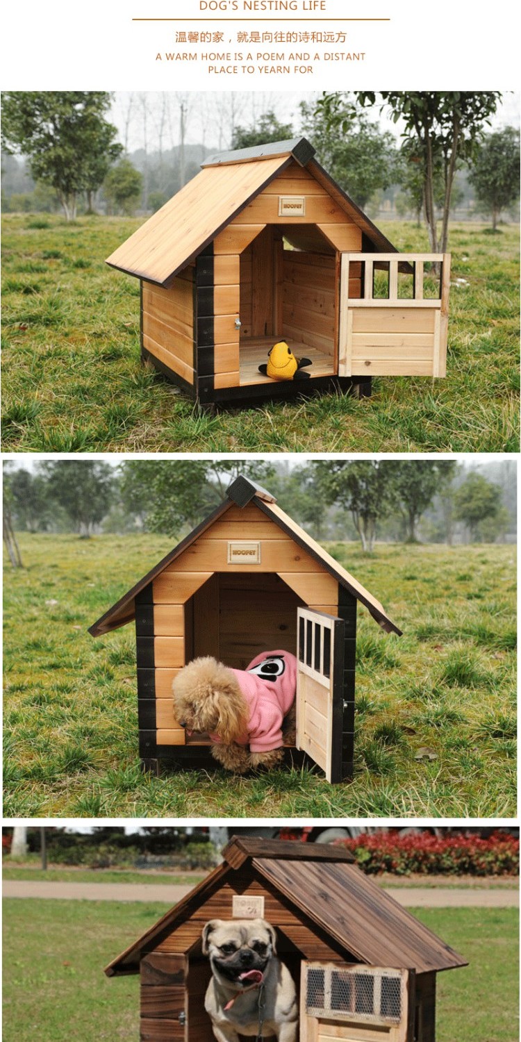 Nhà chó ngoài trời trong nhà và ngoài trời không thấm nước gỗ rắn kennel nhà mèo nhà mèo xả rác tổ yến tự nhiên - Cat / Dog hàng ngày Neccessities bát ăn cho chó con