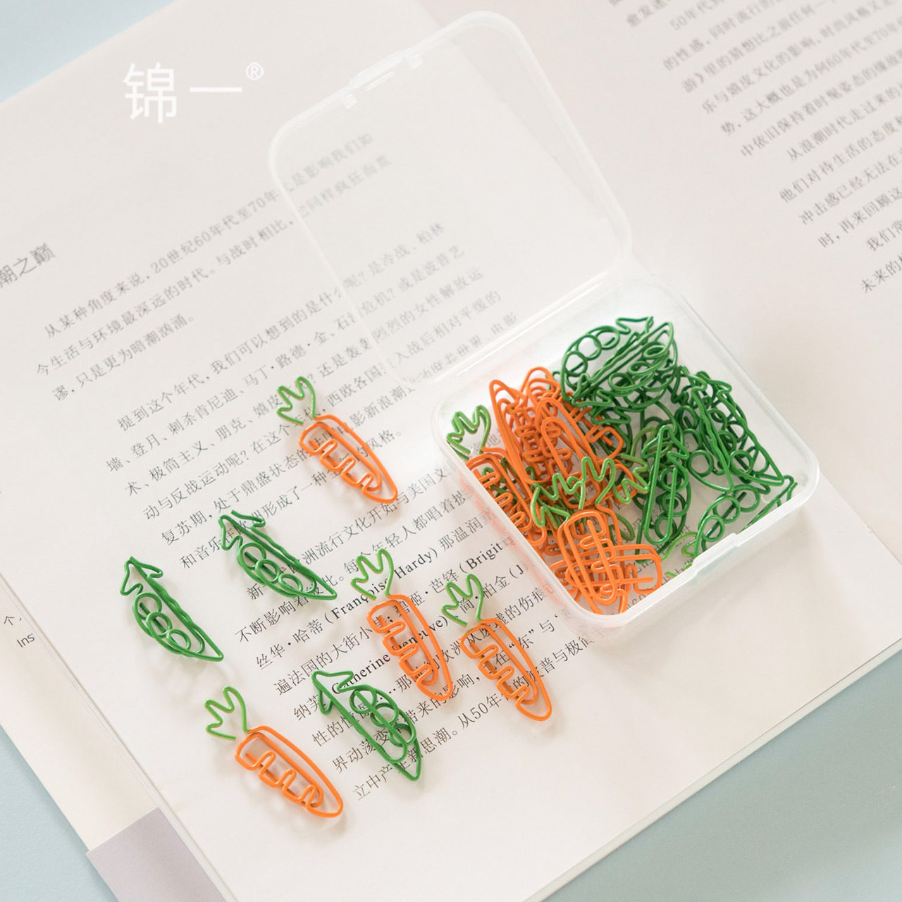 Jinyi stationery peas and carrots special-shaped boxed paper clips geometric shape multi-functional Korean bookmarks cute paper pin small hipster creative metal pins 24
