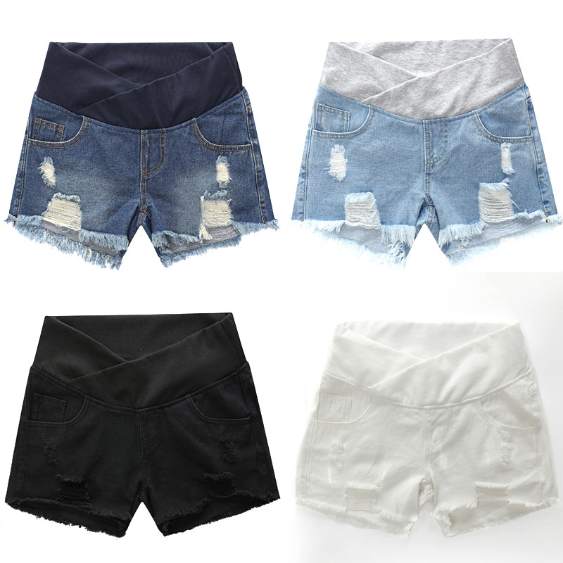 Maternity shorts summer thin maternity denim pants outside wear fashion ripped wide leg pants loose leggings summer wear