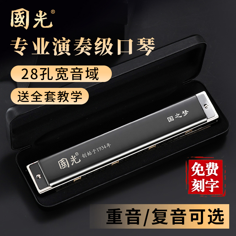 Guoguang 28-hole accent harmonica advanced adult professional performance-level polyphony 24-hole C-tune beginner children into