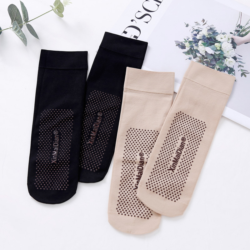 Spring and Autumn Thin 80D Anti-Slip Women's Short Stockings Elastic No Heel Non-See-Through Black Anti-Snagging Women's Short Socks
