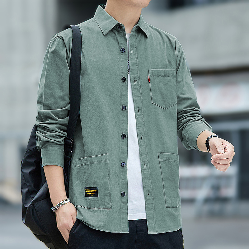 Men's Long-Sleeved Pure Cotton Shirt, Spring and Autumn Workwear, All-Cotton Trendy Shirt, Jacket, Men's Casual Top