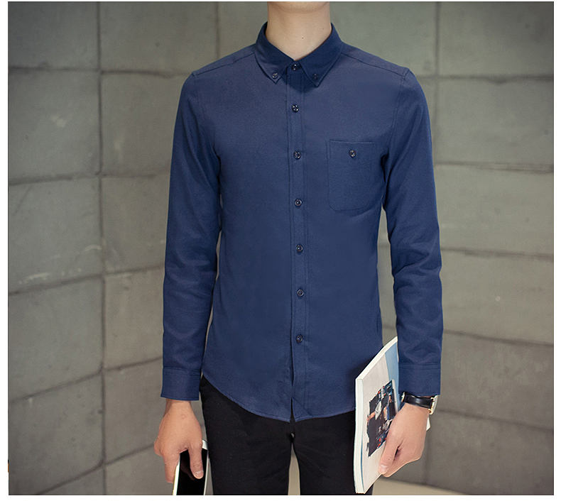Mùa hè mới oxford áo sơ mi nam dài tay màu trắng rắn áo trẻ trung thời trang áo sơ mi thủy triều giản dị áo sơ mi loang màu
