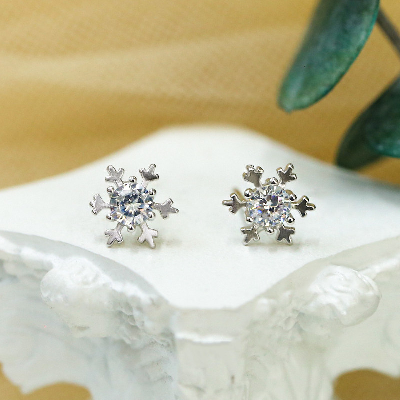 s925 sterling silver zircon snowflake earrings cute sweet small fresh earrings fashion earrings ear bone studs silver jewelry women