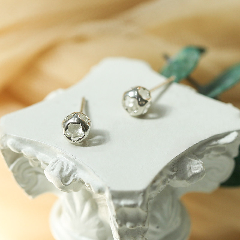 s925 pure silver flowers small round ear pin cute sweet and beautiful earrings Fashion eardrop earbone nail silver ornament female style