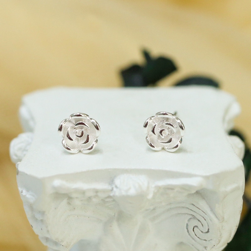 Japanese and Korean s925 pure silver rose earnails lovely air - style flower earrings earrings and earbuckles silver jewelry