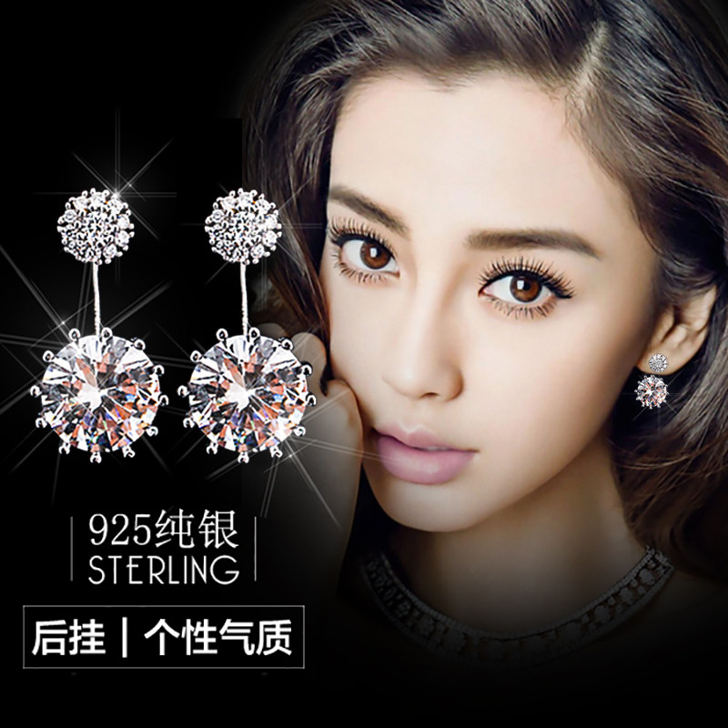 S925 Pure Silver Needle Zircon Rear Ear Hung Nail Shiny Pendant Earrings Round Temperament Fashion Ear Pendant Sweet