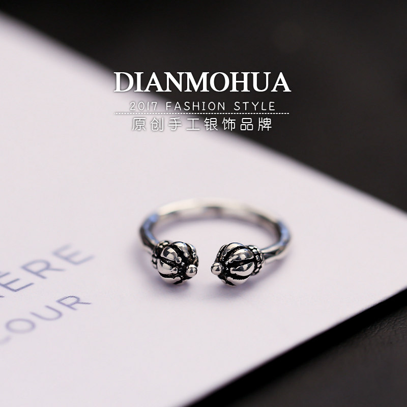 Korean version s925 pure silver crown ring retro fashion joint withdrawal sweet and index finger ring tail ring ornament female