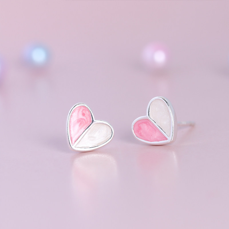 s925 pure silver loving ear pin small and fresh and cute earrings sweet and fashionable ear trinkets not to be taken off