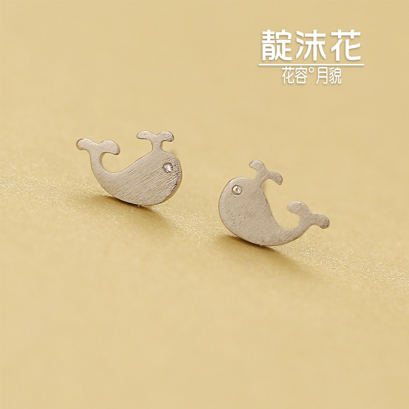 s925 sterling silver whale ear pin cute fish earrings fresh and sweet earrings fashion small ear bone stud ear jewelry