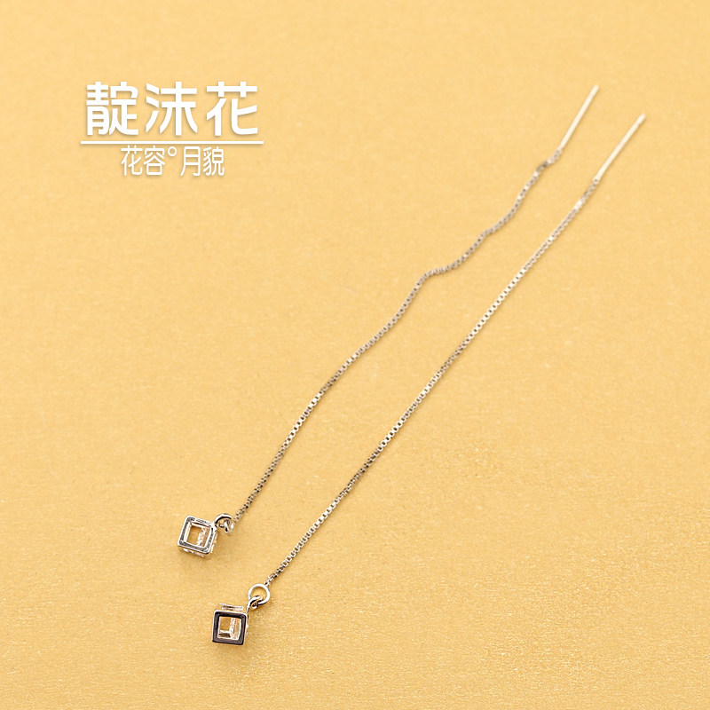 s925 silver solid square earlaced minimalist fashion zircons with sweet ear pendant temperamental ear-pin fresh ear ornaments