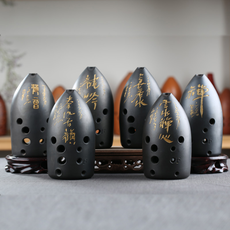 Feng's Tao Xun improved ten-hole 10-hole black pottery Xun beginner professional pen holder double-cavity meteorite playing national musical instruments