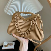 Pleated one-shoulder cross-body bag bag womens 2022 new trendy large capacity simple and versatile high-end sense of foreign atmosphere small square bag