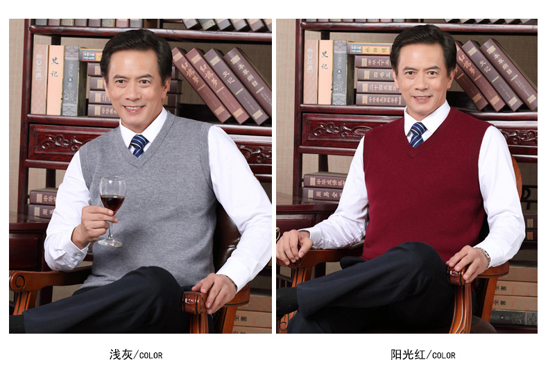 Mùa thu và mùa đông trung niên đan áo len dày vest vest nam trung niên áo len tinh khiết cha mặc áo cổ chữ V áo thun nam hàng hiệu