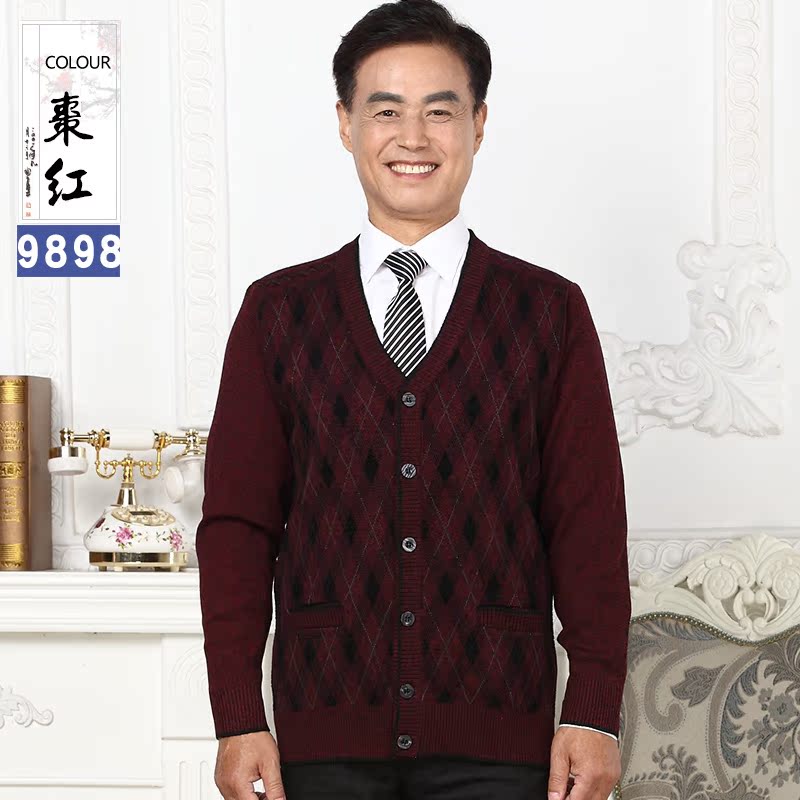 Mùa thu và mùa đông nam trung niên đan áo len đan len trung niên cha tải quần áo của cha áo khoác quần áo nam - Áo len thời trang nam cao cấp