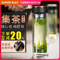 Supor glass Mens and womens double-layer creative water cup Student portable filter handy household tea cup