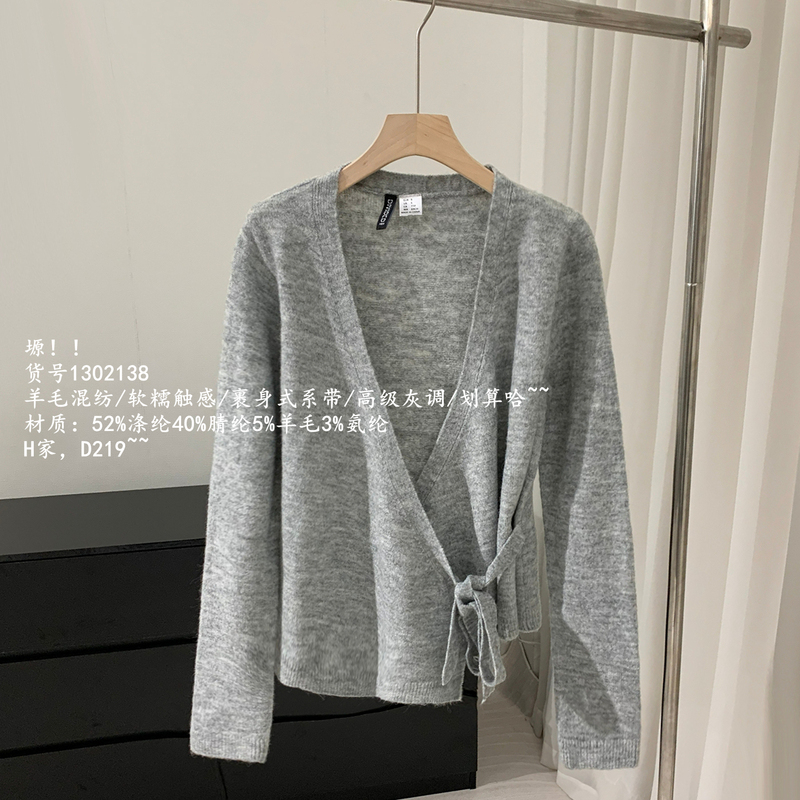 【Chunxi】@原！ Wool Blend Design Wrap-Around V-Neck Tie-Up Knitted Cardigan Sweater Jacket for Women