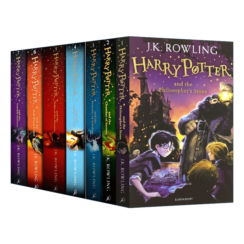 Harry Potter Original English Novels, Complete Set of Harry Potter Books 1-7, Harry Potter and the Philosopher's Stone, Chamber of Secrets, Goblet of Fire, Order of the Phoenix, Half-Blood Prince, Deathly Hallows, J.K. Rowling, Imported Books