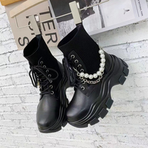 Eurostock 2022 autumn winter new muffin bottom Martin boots women genuine leather heightening short boots slim 100 lap socks Single boot