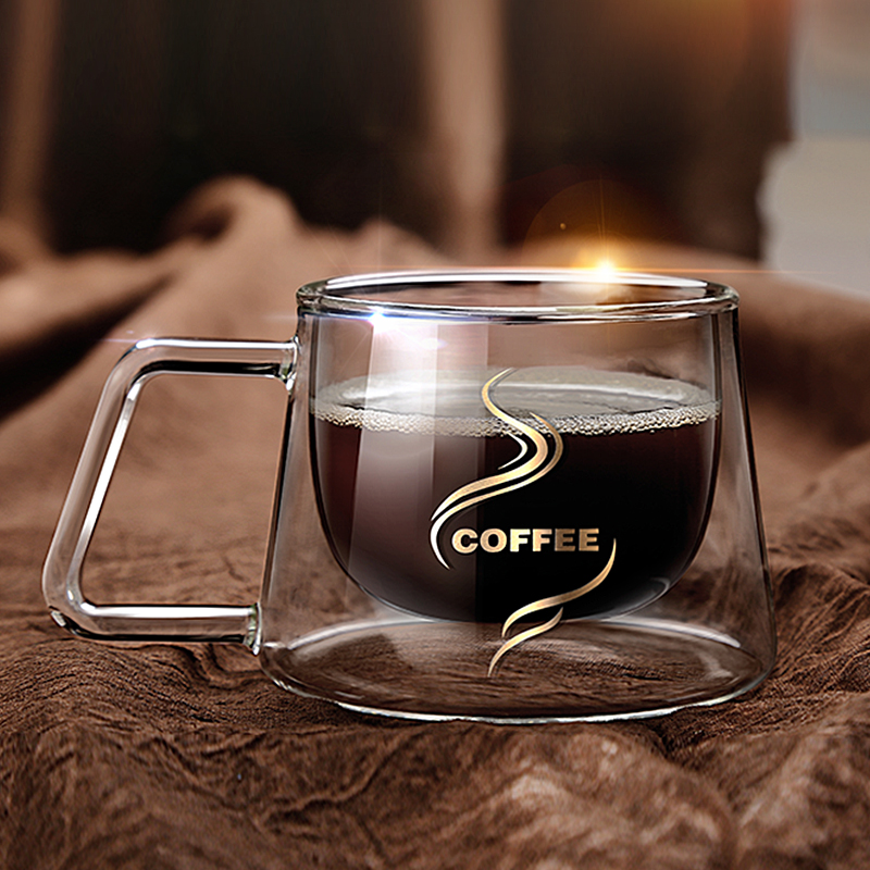 Double-layer coffee cup home heat-resistant borosilicate glass cappuccino cup coffee cup with handle mug to spoon