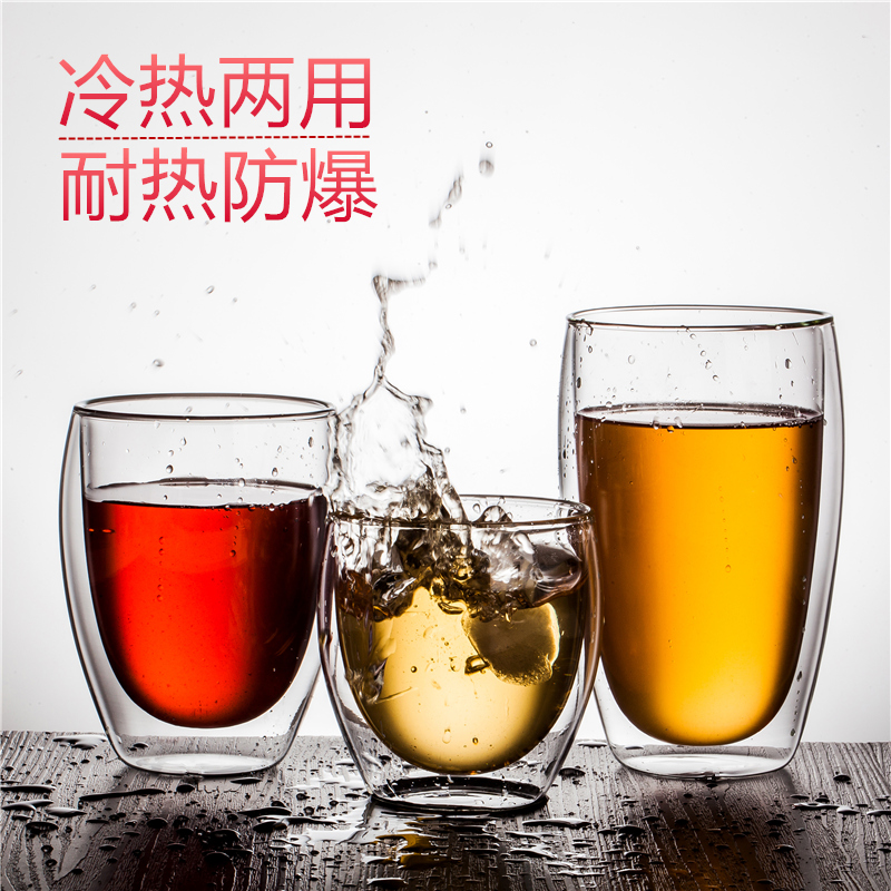 Double Layer Home Transparent Glass Cup Flower Tea Cup Tea Cup Water Cup Milk Juice Creative Thermal Insulation Coffee Cup