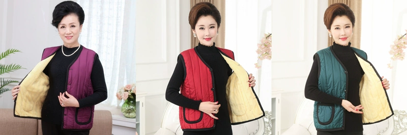 Mùa thu đông trung thu cotton nữ vest cỡ lớn áo ấm mẹ già cộng với áo nhung dày