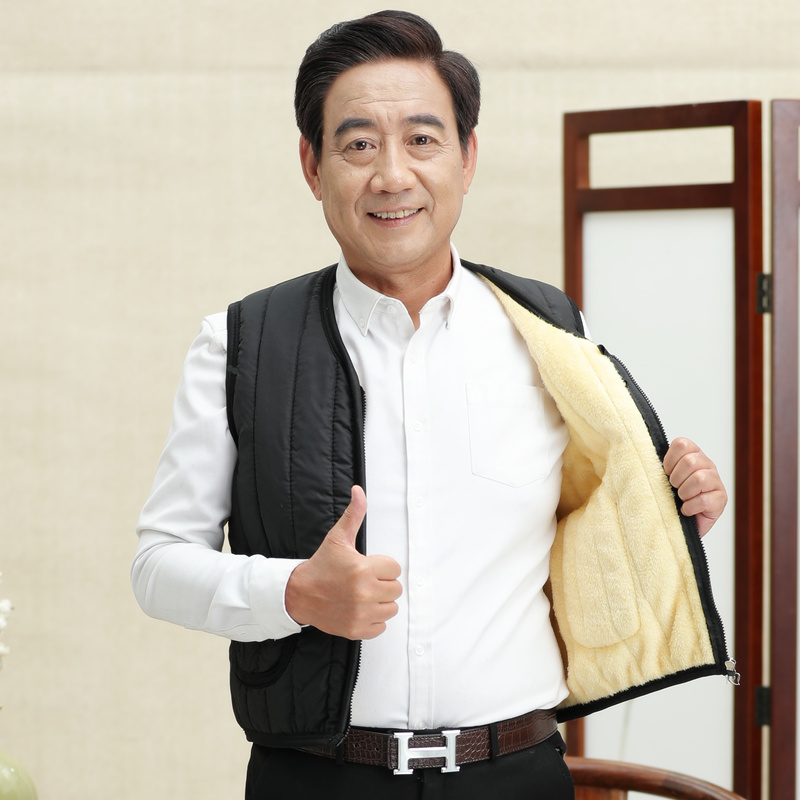 Winter middle-aged and elderly cotton vest men's old man, grandfather, father, plus velvet thick zipper warm vest vest