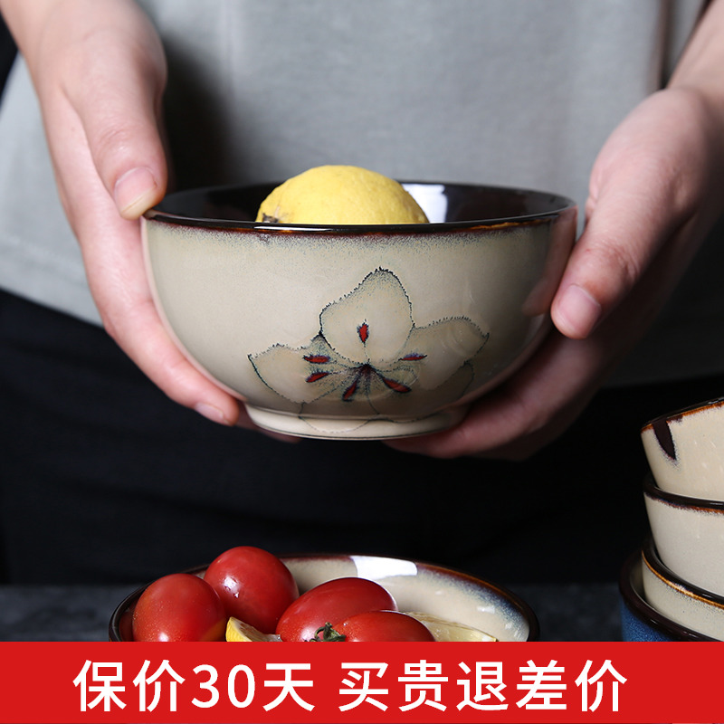 Yuquan household ceramics tableware eat rice bowl rice bowls a single large hand - made Korean creative rainbow such as bowl soup bowl dish bowl