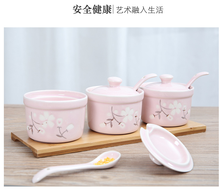 "Yuquan" cherry flavored with cover ceramic pot of salt sugar jar of sauce condiment bottles of creative box of three - piece suit