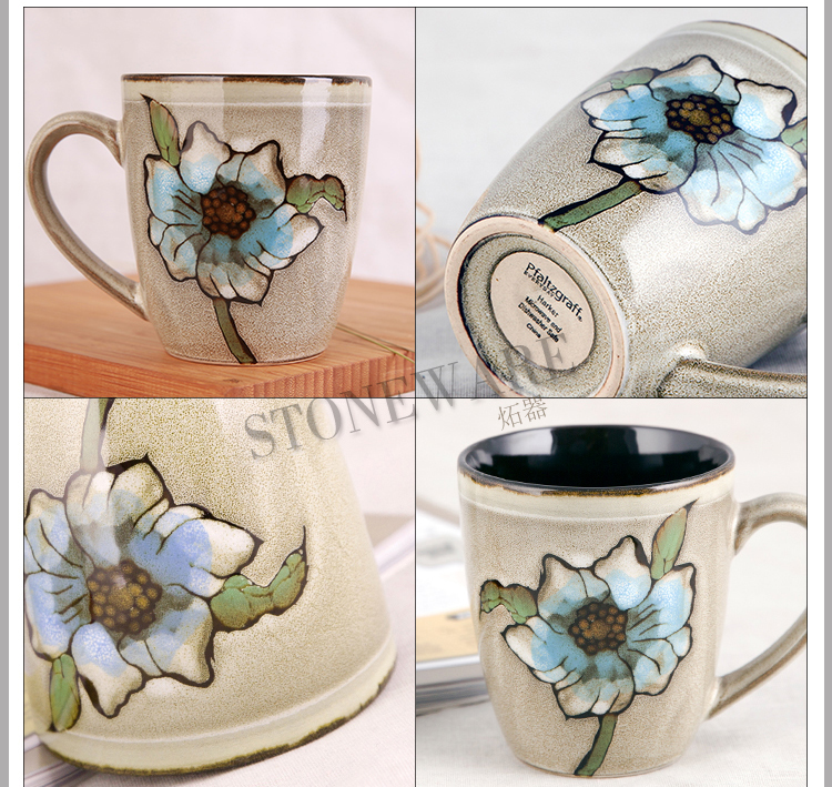 Flowers yuquan 】 【 notes of creative hand - made ceramic contracted unique craft glass mugs is not the same