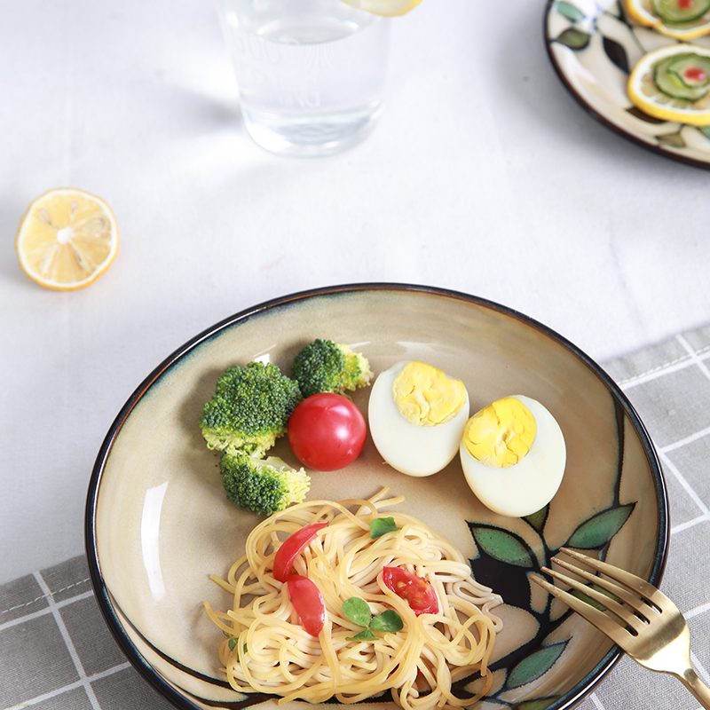 Bamboo dishes suit feel 】 【 Korean Chinese dishes with variable glaze stoneware ceramic tableware plate