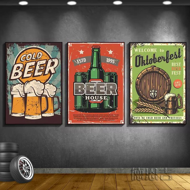 Retro Bar and Restaurant Decorative Paintings, Craft Beer Posters, Stickers, Tavern Barbecue Restaurant Wall Decoration Hanging Paintings