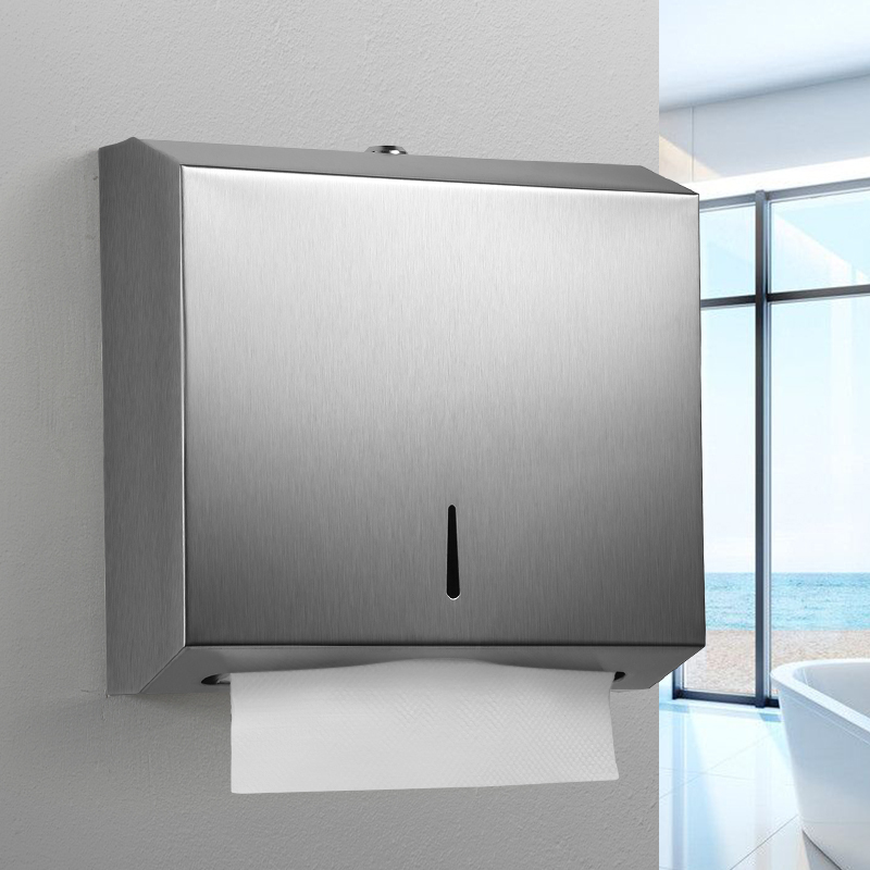 Hotel Bathroom Wall-Mounted Paper Towel Dispenser, Hospital Hand-Drying Tissue Box, Thick Stainless Steel, No-Drill Installation, Commercial Use