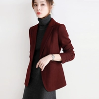 Mellow hương cổ điển Nhật Bản cao cấp rượu vang đỏ kết cấu len cong Slim blazer dài giữa bộ vest nữ hàn quốc