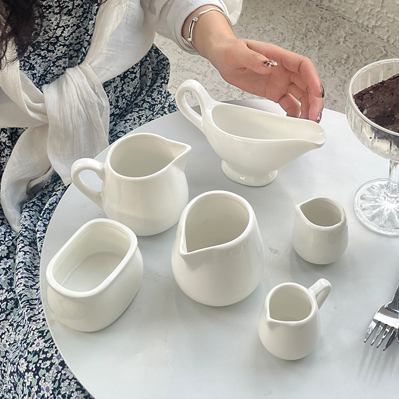 Pure white ceramic coffee small milk flush pot Butter Sauce Punch with handle handle Size Number of sugar cylinders Milk Spoon Custard Cup-Taobao