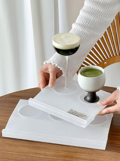 New Chinese-Style Tea Drinks, Creative One-Tea-Three-Drinks, Acrylic Tray, Popular Coffee Shop, One-Bean-Three-Drinks, Three-Hole Wooden Tray