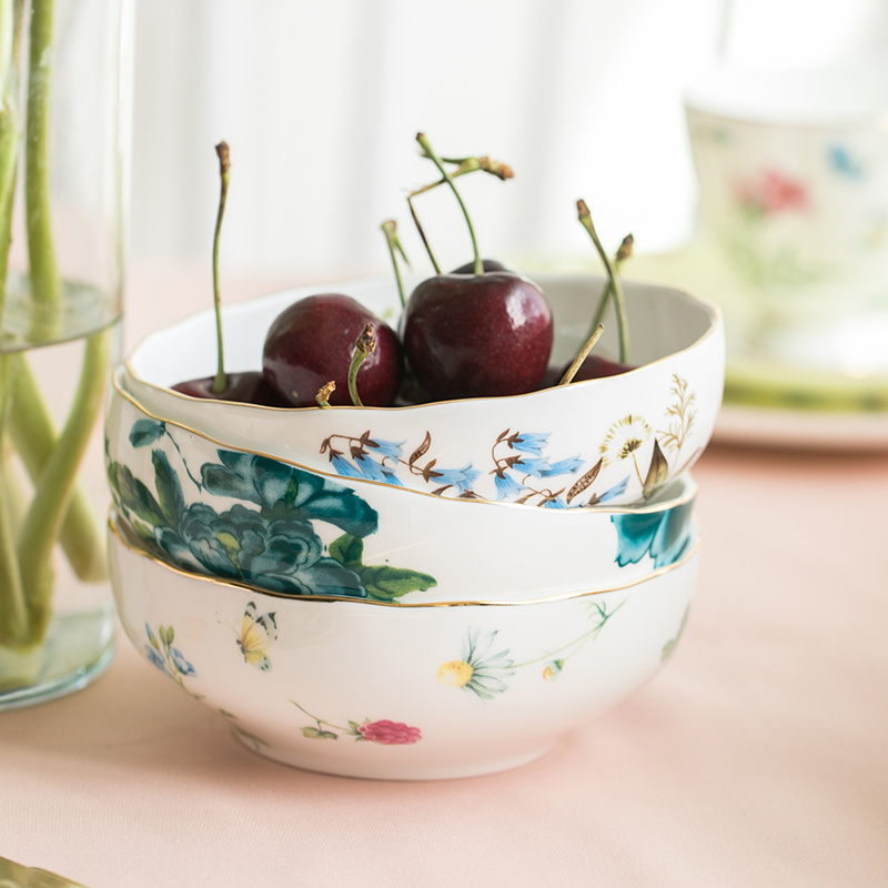 Anna 16 o'clock European rice bowl household ceramics to eat large bowl bone porcelain creative tableware set noodle bowl rice bowl